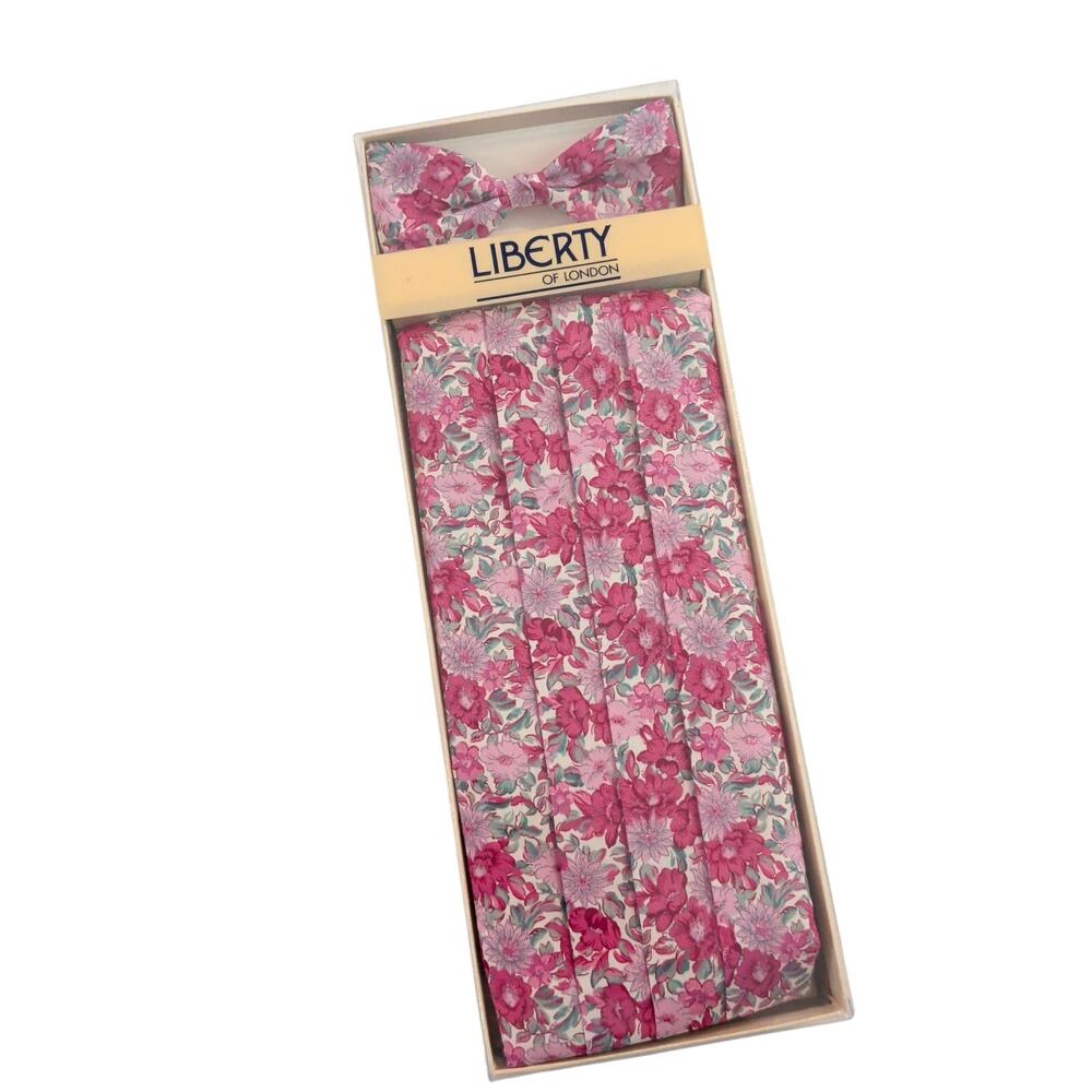 Vtg NOS Liberty London New Box Set Cummerbund Bow Tie Pink Cotton Floral